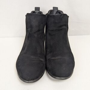 Women's Black Suede Ankle Boots Low Heel Slip On Size 8